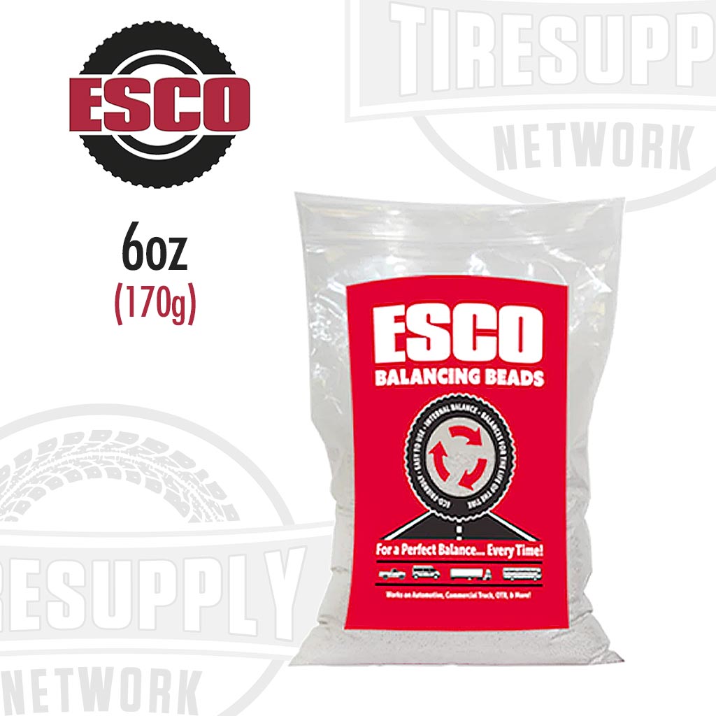 A package of ESCO 6 oz. Balancing Beads for tires, with red and white labeling. 20470C