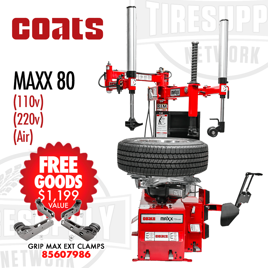 Coats MAXX 80 | Rim Clamp Tire Changer with Robo-Arm & Robo-Roller Tool - Electric or Air Motor