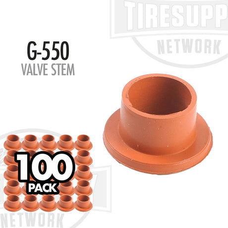 A pack of 100 orange Haltec grommets for TV-550 series valve stems.
