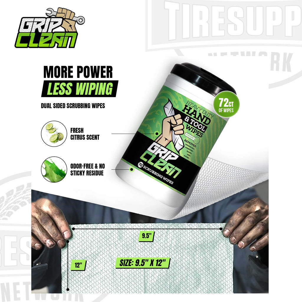 Grip Clean | Heavy Duty Cleaning Wipes – Waterless Mechanic Hand Wipes & Degreaser Wipes