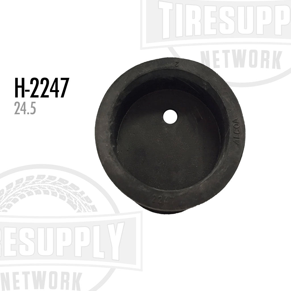 Black inner dual tire valve stem extension stabilizer for Alcoa wheel, with the part number H-2247 written on it.