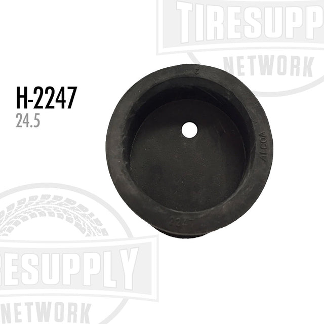 Black inner dual tire valve stem extension stabilizer for Alcoa wheel, with the part number H-2247 written on it.