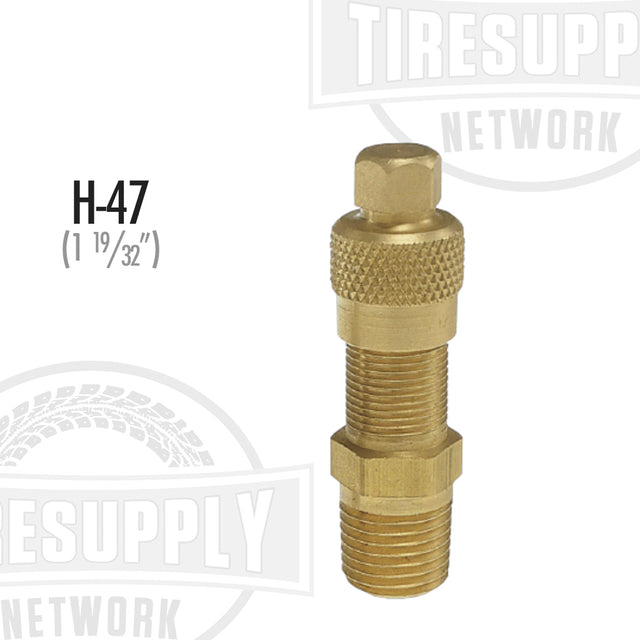 A brass tank valve with a knurled grip, labeled H-47, on a white background.