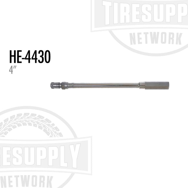 A silver-colored 4-inch straight long collar extension for truck valves, HE-4430.