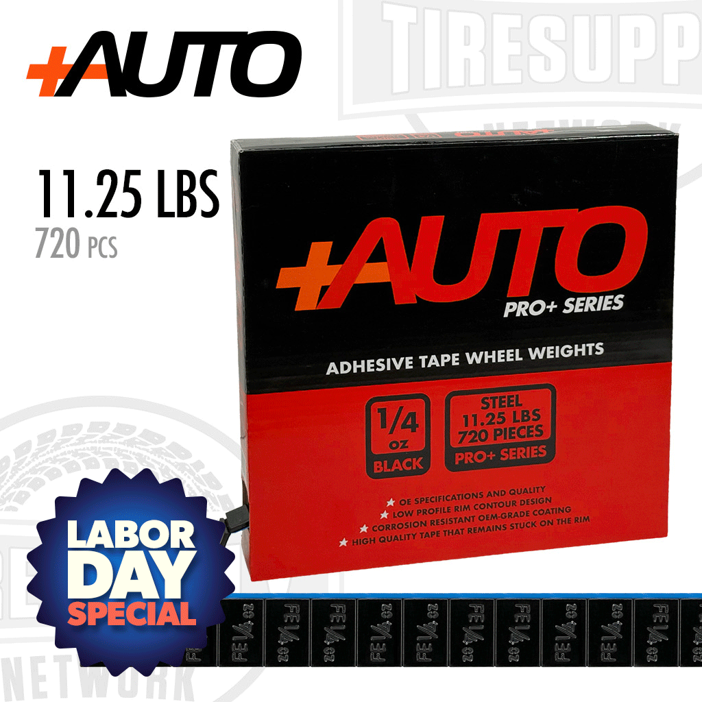 +AUTO PP25R11B720 | Steel 1/4 oz Stick-On Adhesive Tape Wheel Weight - 11.25 lbs | 720 pcs | Black