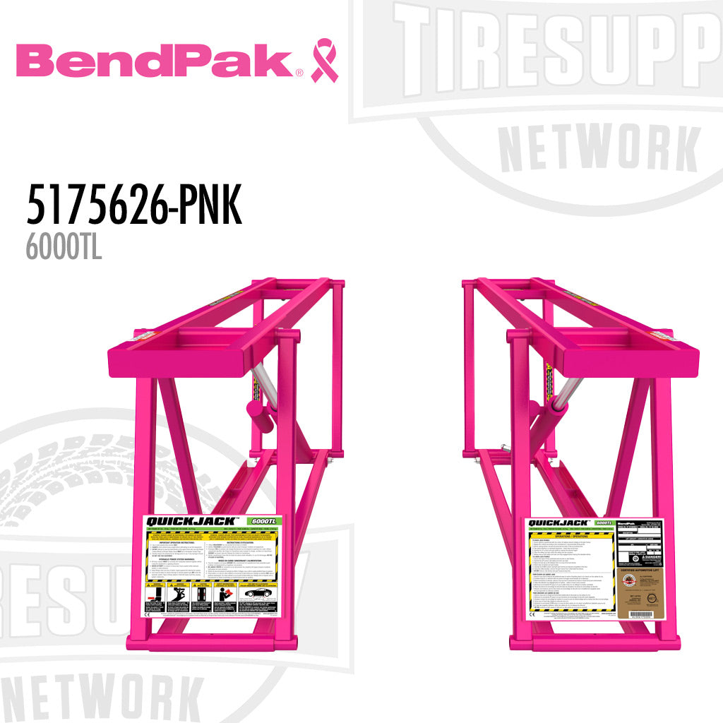 Two pink car lift stands with BendPak and QuickJack branding on a white background. 5175629-PNK