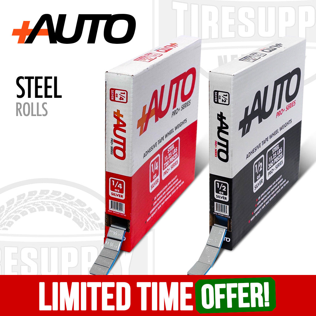 +AUTO | Steel Adhesive Tape Wheel Weight - 11.25lb Rolls - 1/4 oz & 1/2 oz - Choose Combo (PPROLL-PROMO)