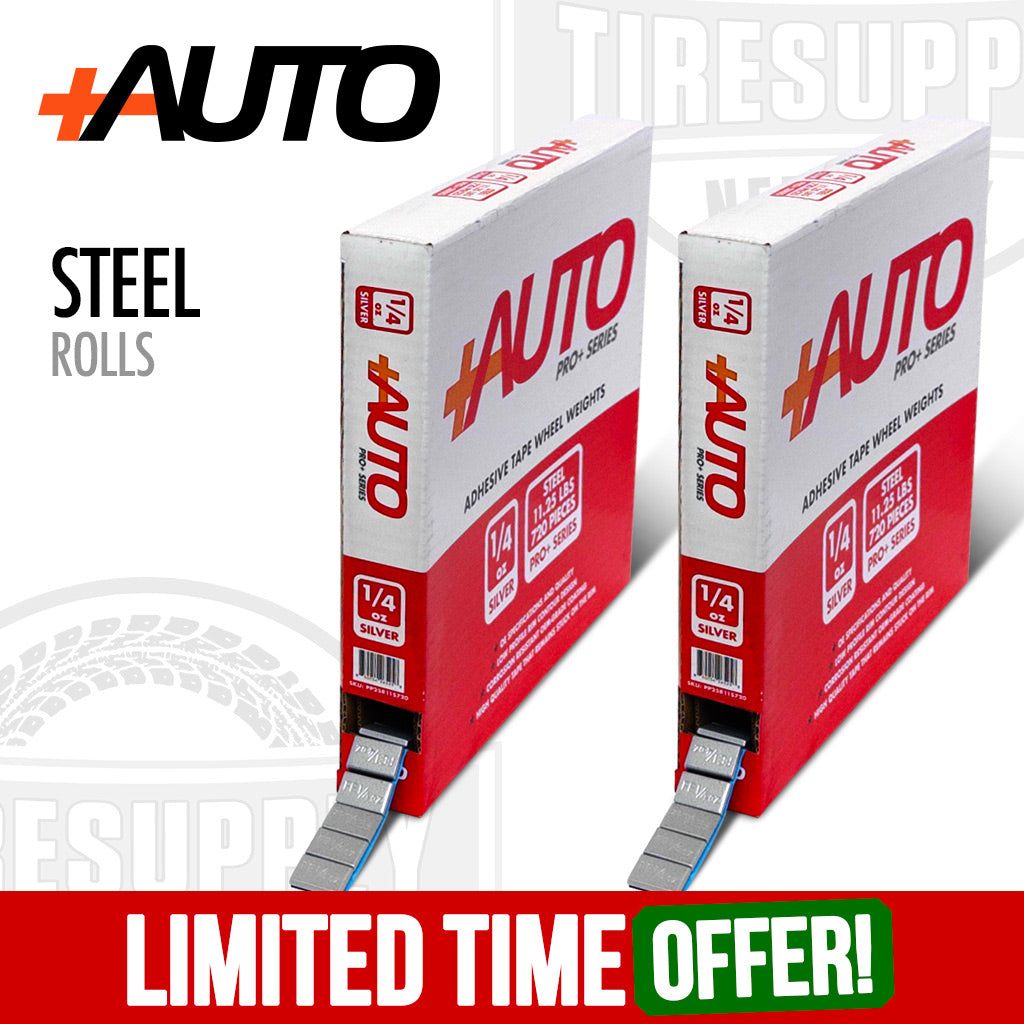 +AUTO | Steel Adhesive Tape Wheel Weight - 11.25lb Rolls - 1/4 oz & 1/2 oz - Choose Combo (PPROLL-PROMO)