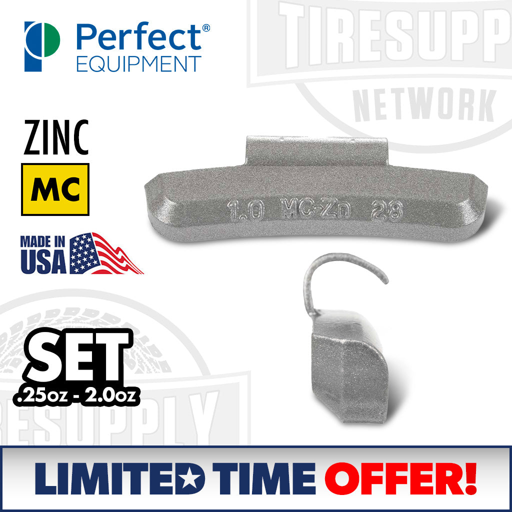 Perfect Equipment MCZ-S SET | MC-Style Coated Zinc Clip-On Wheel Weights - Set .25oz - 2.0oz