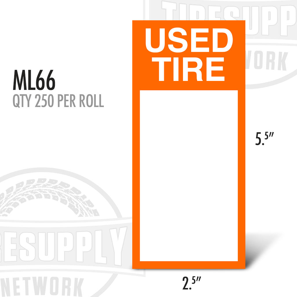 Used Tire Sticker Labels - 250 Per Roll (ML66)