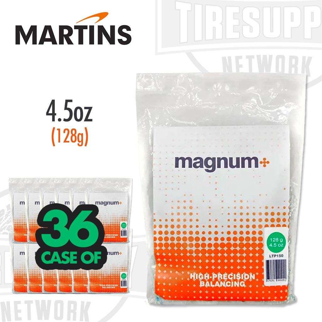 Magnum packaging with 4.5oz and 128g labels, featuring Martins and TIRESUPP Network branding. LTP150