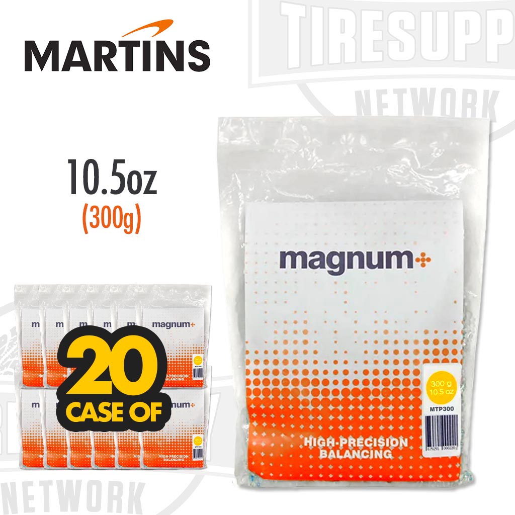 Magnum packaging with 10.5oz and 20 case of packaging, featuring Martins and TIRESUPP Network logos. MTP300
