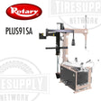Rotary tire changer machine with the PLUS91SA upgrade option, featuring a following arm and lower bead roller, primarily in brown and black colors.
