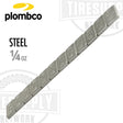 A strip of Plombco steel stick-on adhesive tape for wheel balancing, labeled with 'STEEL 1/4 oz' on each segment.