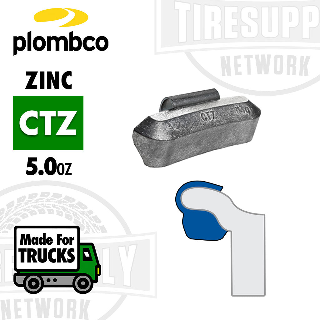 Plombco Zinc CTZ clip on wheel weight, made for trucks, 5.0oz