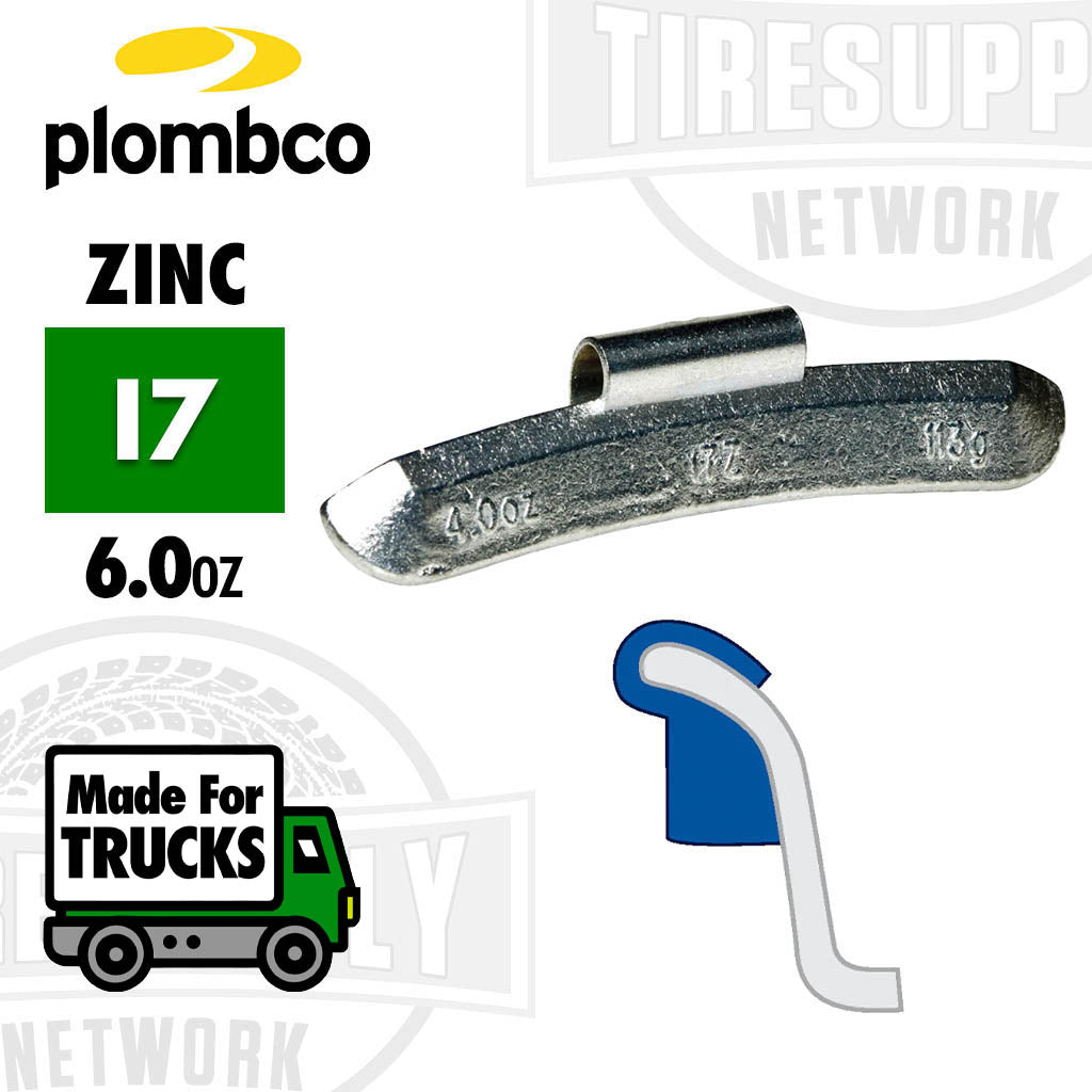 Plombco Zinc I7 clip on wheel weight, made for trucks, 6.0oz