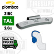 Plombco Zinc TAL clip on wheel weight, made for trucks, 2.0oz