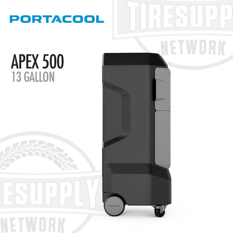 Portacool Apex 500 13-gallon cooler on a white background with logos. Portacool | Apex 500 Small Spaces - 13 Gallons (PACA05001A1)