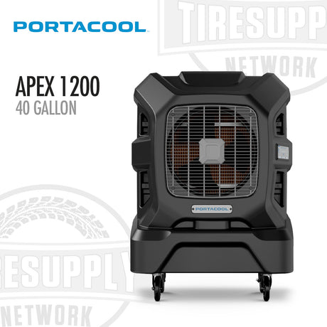 Portacool Apex 1200 40 Gallon air cooler on a white background with visible branding. Portacool | Apex 1200 Utility Player - 40 Gallons (PACA12001A1)