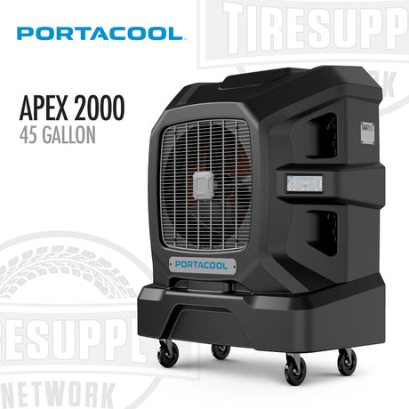 Portacool Apex 2000 45 Gallon portable cooler on a white background with visible branding. Portacool | Apex 2000 Best of All Worlds - 45 Gallons (PACA20001A1)
