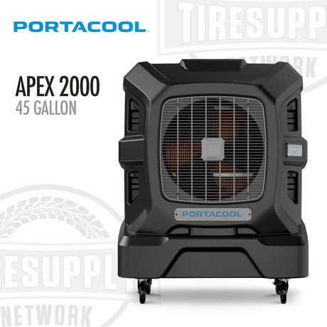 Portacool Apex 2000 45 Gallon portable evaporative cooler on a white background. Portacool | Apex 2000 Best of All Worlds - 45 Gallons (PACA20001A1)