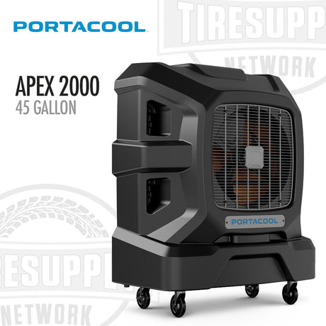 Portacool Apex 2000 45 Gallon air cooler on a white background with visible branding. Portacool | Apex 2000 Best of All Worlds - 45 Gallons (PACA20001A1)