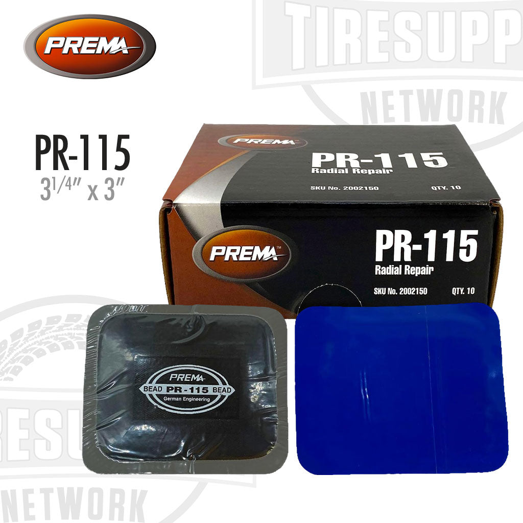 PREMA PR-115 radial repair kit with packaging and components on a white background.