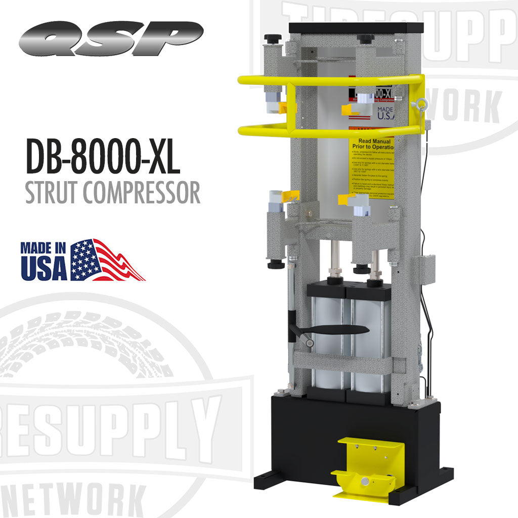 QSP DB-8000-XL Strut Compressor with visible branding on a white background. QSP | Strut Compressor with Stand - Air Operated (DB-8000-XL)