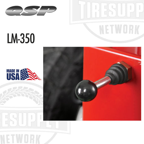 Product with QSP and TIRE SUPPLY NETWORK branding, featuring LM-350 model on a white background. QSP | Wheel Lift - Air Operated - 350 lb Capacity (LM-350)