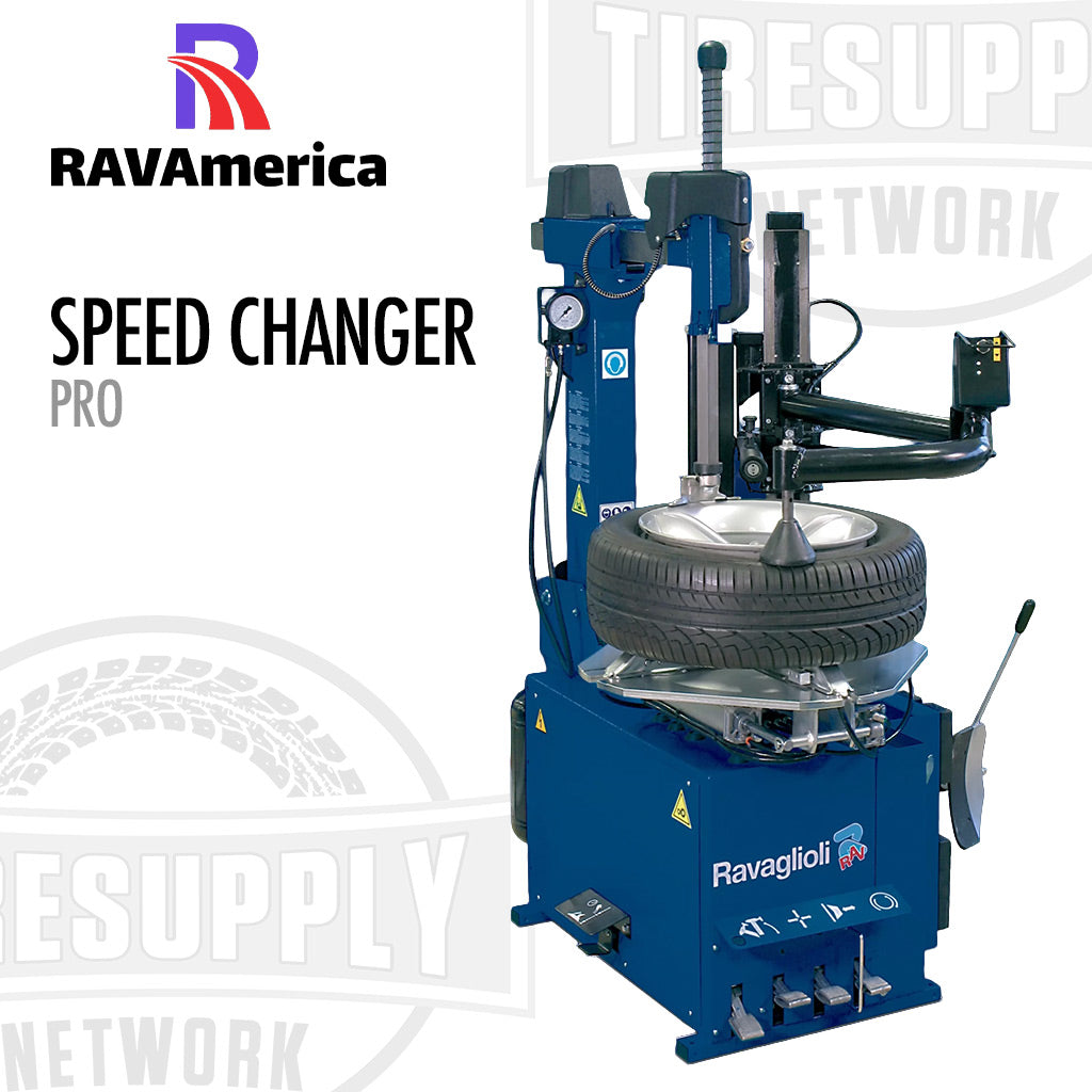 RAVAmerica Speed Changer Pro tire changing machine with RAVaglioli branding on a white background.