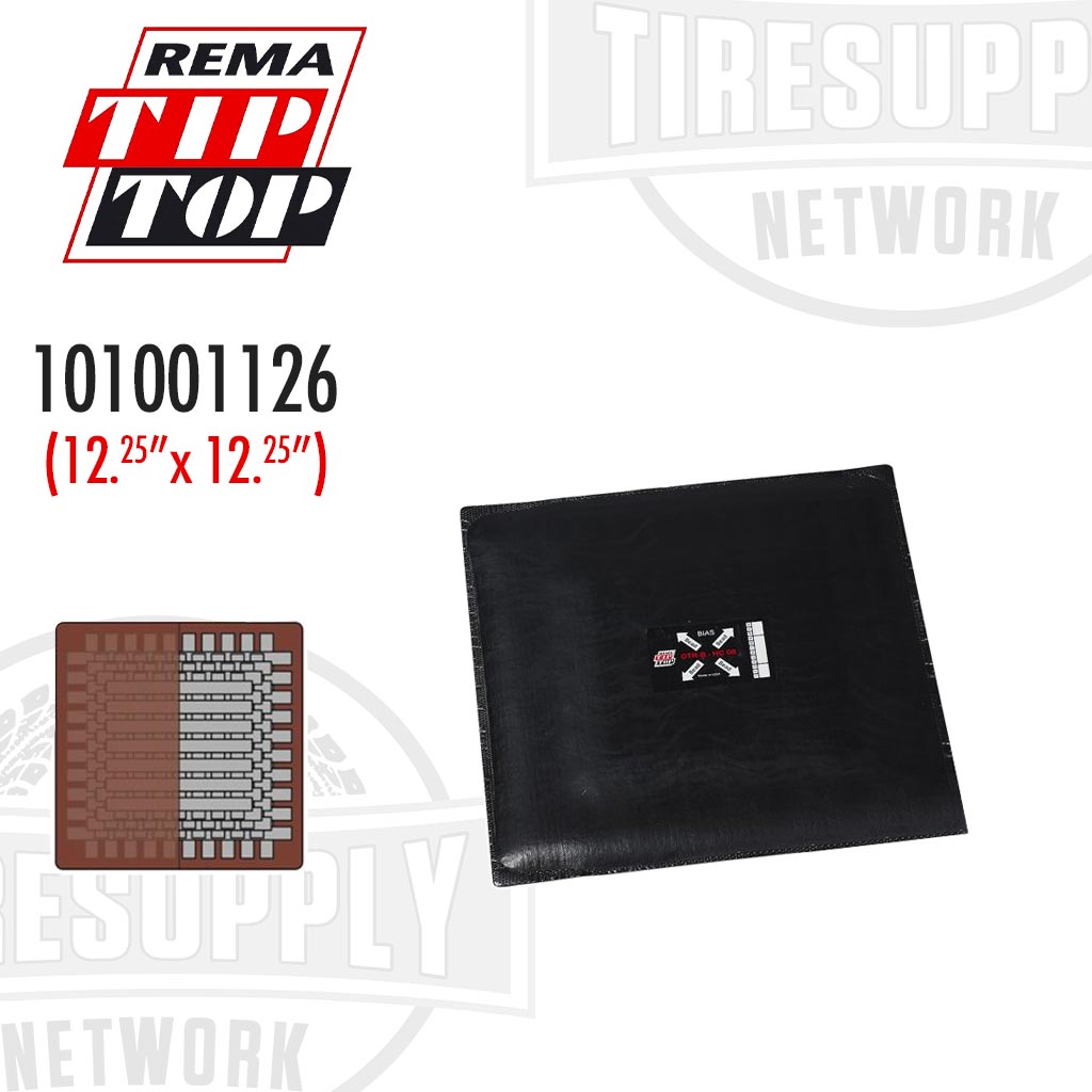 A black Rema OTR-B HC 08 Basket Bias Repair Unit for tires, presented with its packaging that indicates a size of 12.25" x 12. 101001126