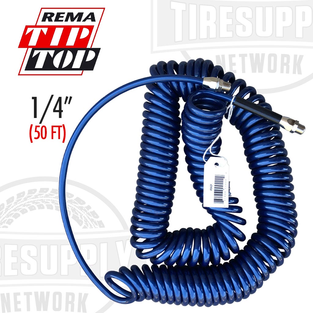 Rema | Polyurethane Coil Air Hose 1/4″ I.D. x 50′ Length with 1/4″ MPT Ends (842P)