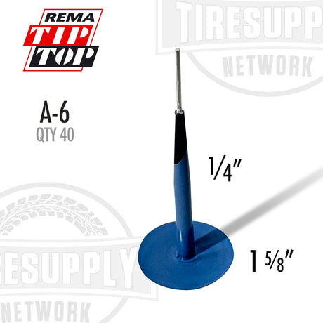 Blue tire iron with measurements and REMA Tip Top branding on a white background. A-6. A6