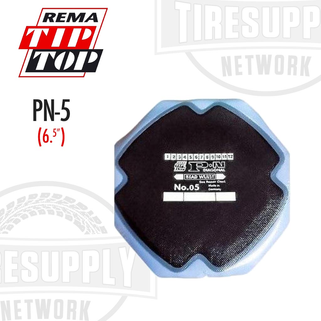 REMA TIP TOP bias repair unit, model PN-5, predominantly black with blue bonding layer, packaged with branding and product information. PN-5