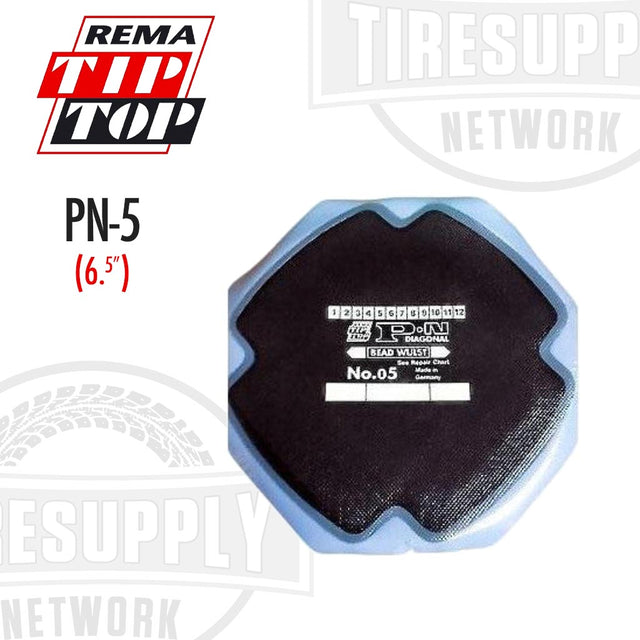REMA TIP TOP bias repair unit, model PN-5, predominantly black with blue bonding layer, packaged with branding and product information. PN-5
