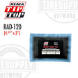 Packaging of Rema Radial Tire Patch Repair Unit RAD-120, showing the product name and size, against a white background.