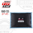 A Rema radial tire patch repair unit, model RAD-135, displayed on a white background, predominantly black in color with a blue border.