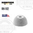 A gray Rubberhog buffing wheel with the label RH-102, designed for tire repair, against a white background with text and branding.
