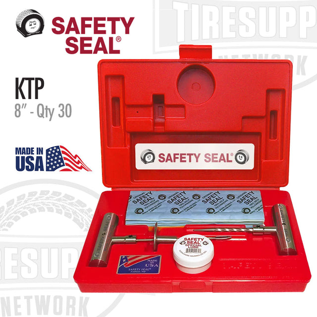 Safety Seal tire repair kit with red case on a white background. KTP