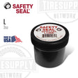 Black container with 'Safety Seal' label on a white background. L