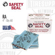 Safety Seal packaging with blue repair patches and white box on a white background. RA