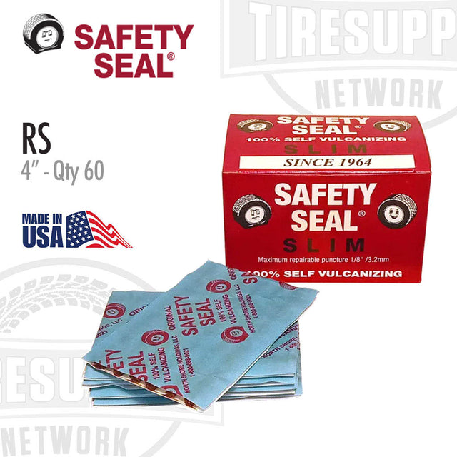 Safety Seal packaging with blue packets and red box on a white background. RS