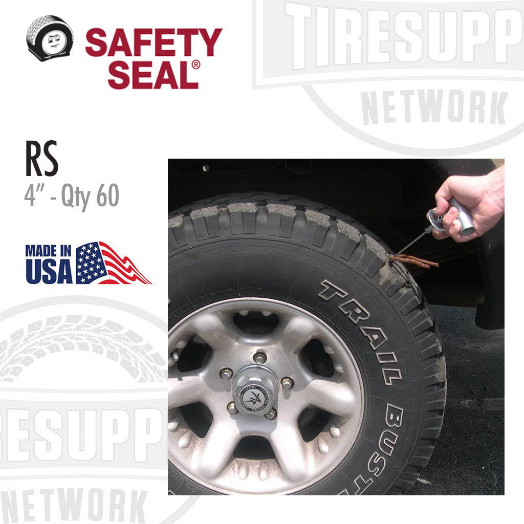 Safety Seal product with tire and tool, featuring 'Made in USA' label. RS