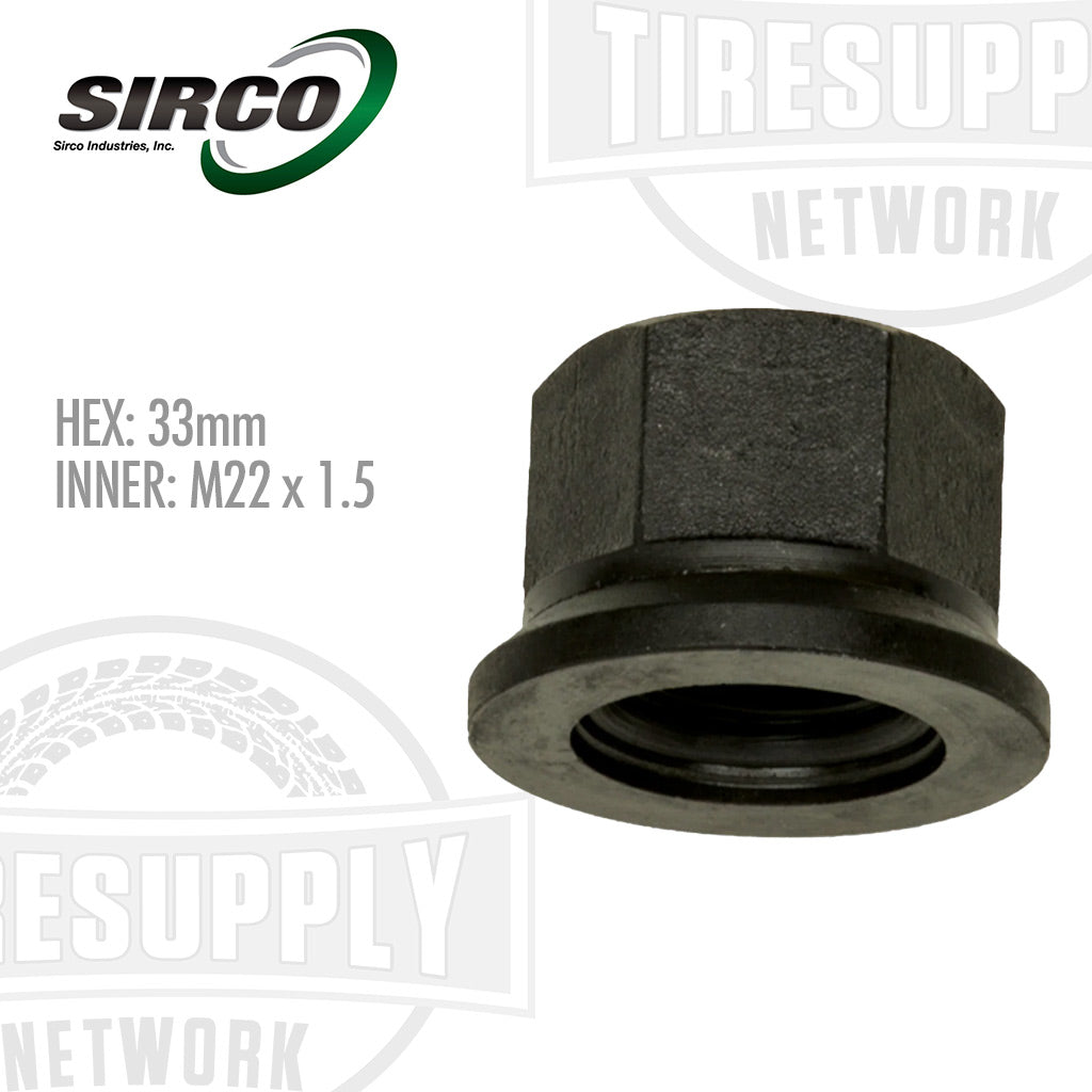 333B Sirco hub pilot disc wheel nut with a hex size of 33mm and an inner diameter of M22 x 1.5.