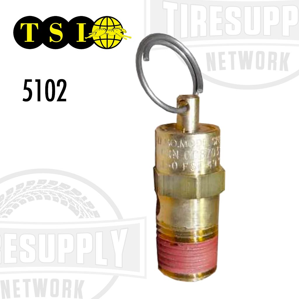 A safety release valve with a metallic body and a red-colored seal, primarily designed for bead seater applications. The product is labeled with the brand TSI and the model number 5102.