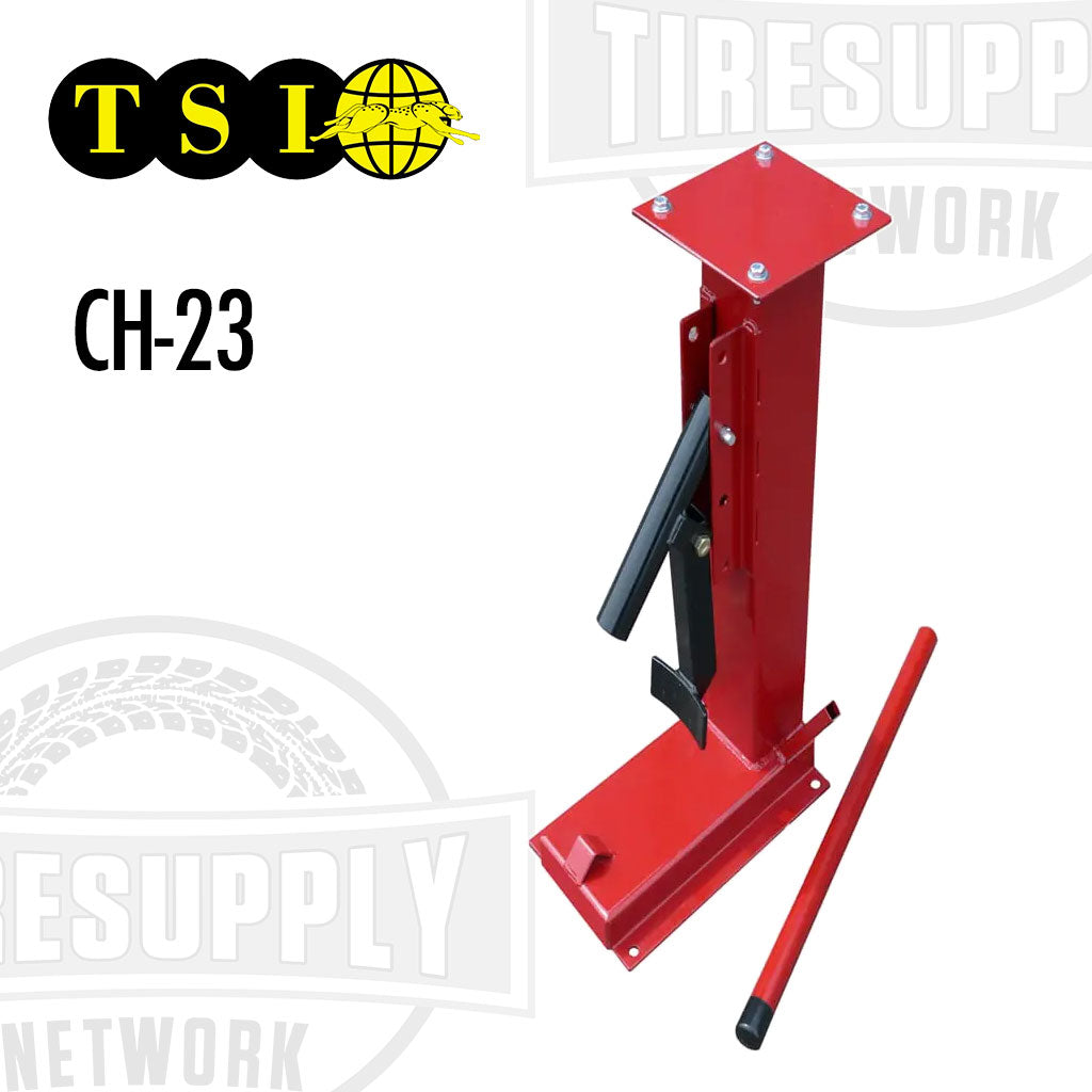Red tire changer tool with 'TSI' logo on a white background