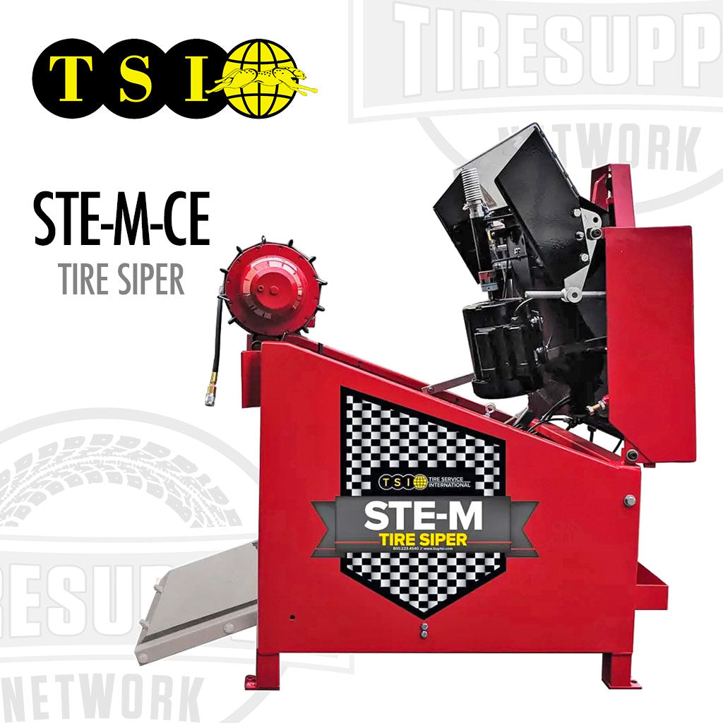 Red tire siper machine with visible branding on a white background