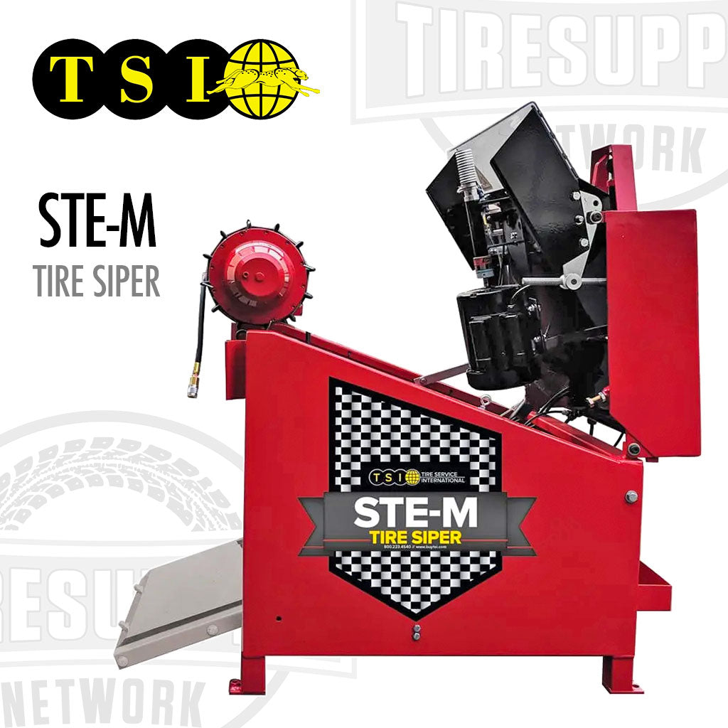 Red tire siper machine with 'TSI' branding on a white background. TSI | Tire Siper Sizes 13" - 24.5" (STE-M)