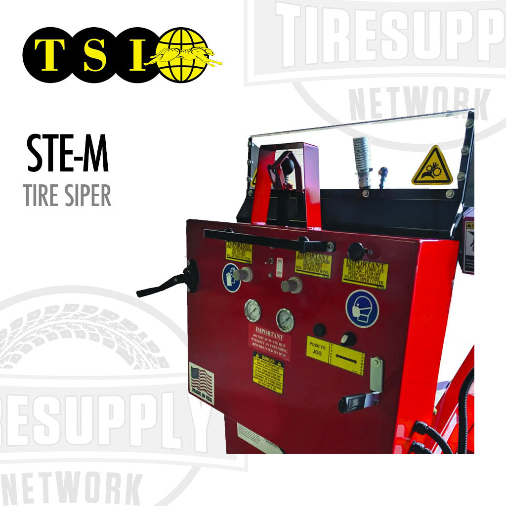 Red tire siper machine with visible branding on a white background. TSI | Tire Siper Sizes 13" - 24.5" (STE-M)
