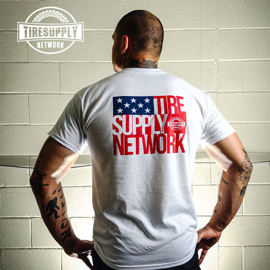 Tire Supply Network | T-Shirt USFLAG White - Choose Size (TSN-USFLAG*)